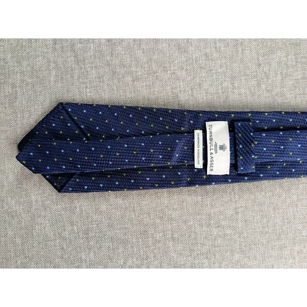 Turnbull & Asser Mens Neck Ties 58X3.5 Blue Textured Dot Silk Handmade England